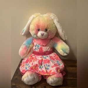 Build-A-Bear *Retired*Tie Dye Colorblast Easter Bunny with Floral Dress